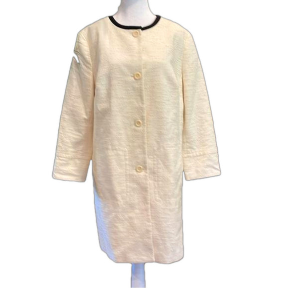Talbots sz 14 cream with black heavy trim linen look coat dress with pockets - Picture 2 of 7